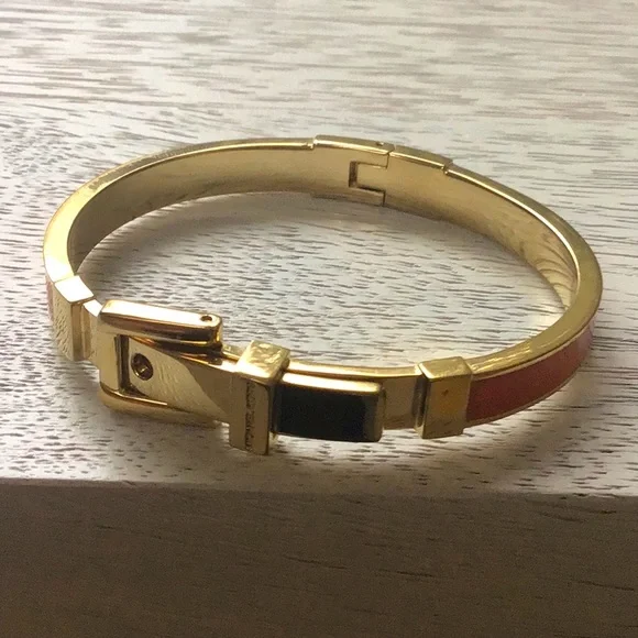 Gold-Tone Orange Epoxy Buckle Bangle Bracelet - Picture 3 of 4